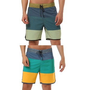 Lars Amadeus Men's Striped Color Block Swimming Drawstring Swimming Surfing Board Shorts 2 Pack - 1 of 4
