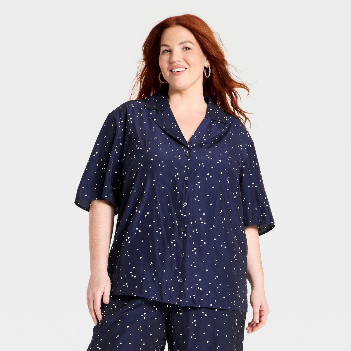 Women's Short Sleeve Collared Button-Down Shirt - A New Day™ Navy Blue Polka Dots - thumbnail 4