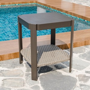 EAGLE PEAK Classic Patio Side Table with Storage Wicker, Outdoor Patio Furniture , Brown/Beige - 1 of 4