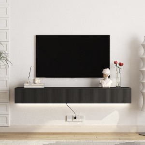 HDZNVF Floating TV Stand Wall Mounted, Floating TV Cabinet Entertainment Center for 55 60 65 Inch TV,Black - 1 of 4