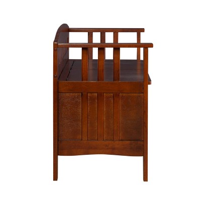 Walnut Split-Seat Storage Bench with Slat Back Design, 50"