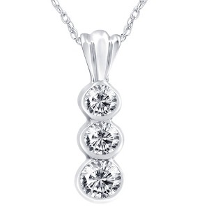 Pompeii3 1/2ct Bezel 3 Stone Diamond Pendant 14K White Gold - 1 of 3