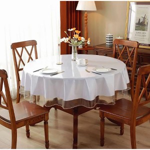 Home Mart Goods Round Clear Plastic Vinyl Fabric Table Cover Protector Tablecloth for Dining Room Table - 70"x70" - 1 of 4