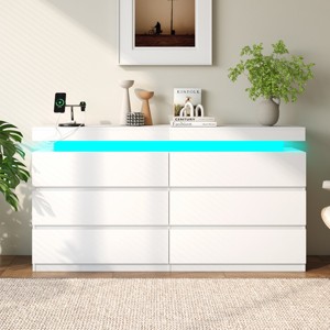 Vipbear modern 6-drawer dressing table - storage cabinet with LED lights, top sliding storage, bedroom, living room - 1 of 4