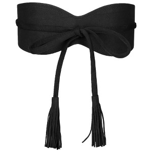 Elerevyo Womens Faux Suede Tassel Belt, Vintage Bow Tie Corset Cinch Obi Belts Waistband for Dress 1 Pc - 1 of 4