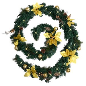 vidaXL Christmas Garland with LED Lights Green 8.9' PVC - Green & Red - 1 of 4