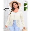 Coolmee Women's Plus Size Crochet Cardigan Light Weight Long Sleeve Tie Front Hollow Out Thin Cardigan - 3 of 4