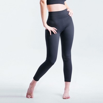AZL1 Life Concept Pants, XL High-Waist Ribbed Leggings for Women's Yoga Training and Everyday Active Wear, Black, 12.2"*10.63"*0.78"