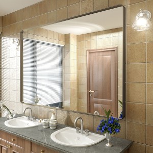 Apmir 60 in. W x 40 in. H Rectangular Aluminum Alloy Framed and Tempered Glass Wall Mirror in Brushed Bronze - 1 of 4
