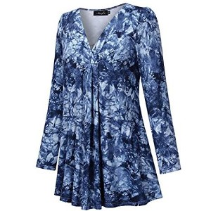 Plus Size Women's V-Neck Long Sleeve T-Shirt with Ruffle Detail Stretchy Soft Printed Blouse Fall Winter Tops XL to 5XL - 1 of 4
