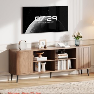 70" Fluted TV Stand for Living Room , Mid Century Modern Television Stand w/ Open Storage Shelves for Up to 75 Inch TVs - 1 of 4