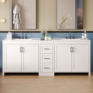 Christopher Knight Home Lucian Modern 84" Double-Sink Bathroom Vanity with Ceramic Sinks, 3 Drawers and Adjustable Shelves - 1 of 4