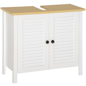 HOMCOM Under-Sink Storage Cabinet with Double Layers Bathroom Cabinet Space Saver Organizer 2 Door Floor Cabinet, White - 1 of 4