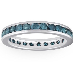Pompeii3 1 1/2ct Blue Diamond Channel Set Eternity Ring 14K White Gold - 1 of 4