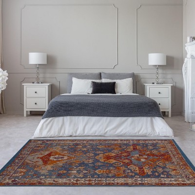 Elegant Blue 5' x 7' Moroccan Floral Synthetic Area Rug