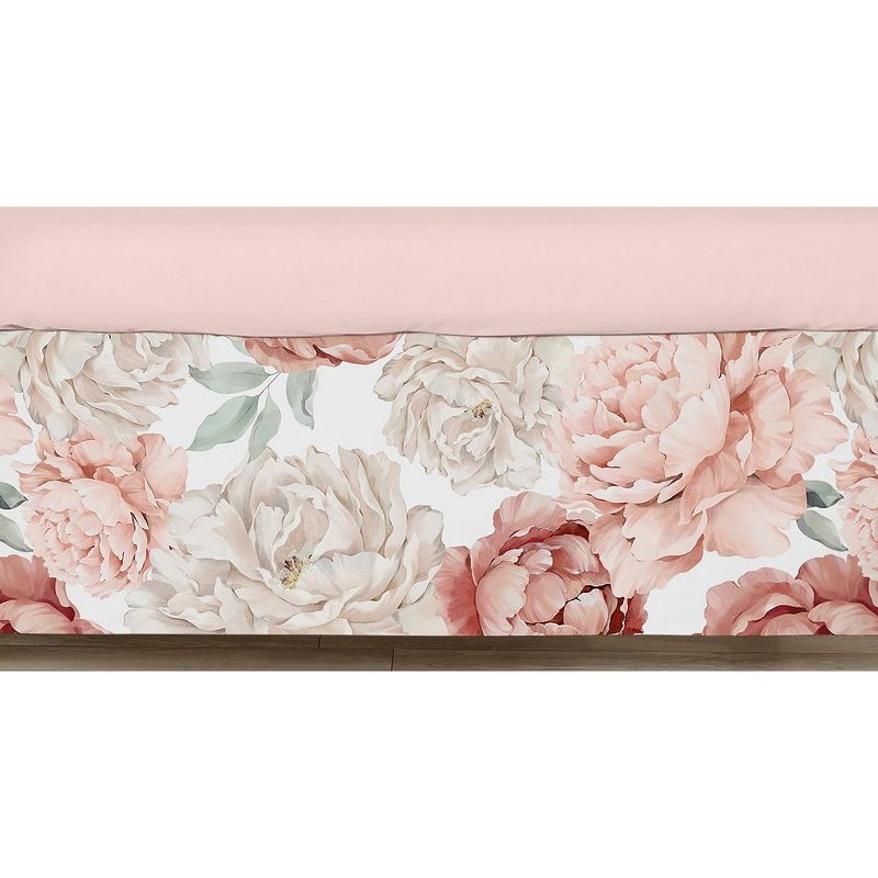Sweet Jojo Designs Girl Baby Crib Bed Skirt Peony Floral Garden Pink and Ivory, 1 of 5