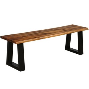 57.5'' Solid Acacia Wood Patio Bench Dining Bench Seating Chair - 1 of 4