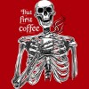Junior's Design By Humans Halloween skeleton drinking coffee. But first coffee By melazergDesign T-Shirt - 2 of 2