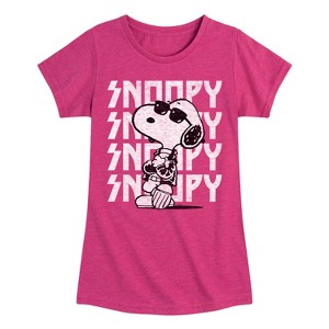 Girls' - Peanuts - Snoopy Rock Name Repeat Fitted Short Sleeve Graphic T-Shirt - 1 of 4