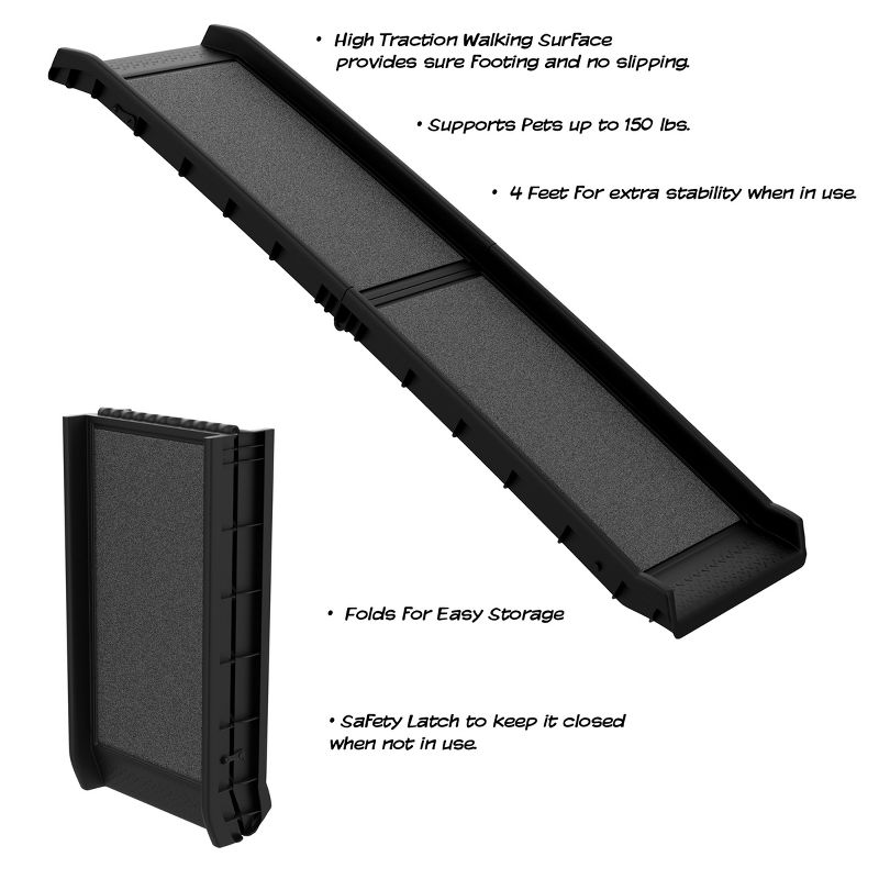 Dog Ramp - 61-Inch Folding, Nonslip Pet Ramp for Dogs to Get into Cars, Trucks, SUVs, or RVs - Portable Pet Ramps with Raised Side by PETMAKER (Black), 3 of 6