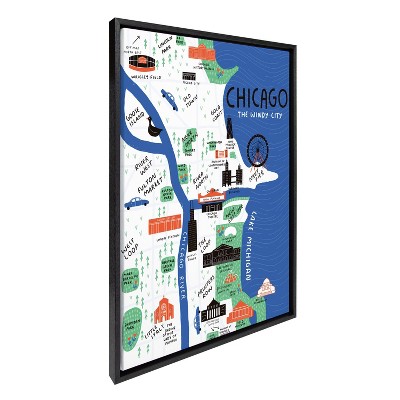 Chicago Illustration Framed Canvas Wall Art for Kids Nursery