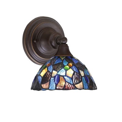 Toltec Lighting Any 1 - Light Sconce in  Dark Granite with 7" Blue Mosaic Art Glass Shade