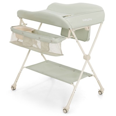 Safstar Baby Diaper Changing Table Folding Newborn Nursery Organizer W/Water Basin Wheel