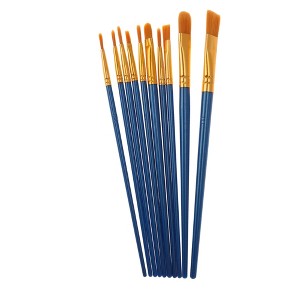 Unique Bargains Paint Brush Setfor Oil Paints Nylon Bristles with Aluminum Collar and Plastic Handle 10 Pcs - 1 of 3
