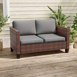 Sonkuki Patio Loveseat Sofa, All-Weather PE Rattan Wicker Set Small Patio Conversation Couch with Cushion - 1 of 4