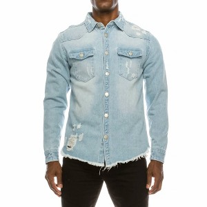 Men's Long Sleeve Button Up Distressed Denim Jacket - Victorious - 1 of 2