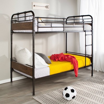 Twin Over Twin Metal and Wood Bunk Bed Black - Saracina Home