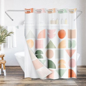 Americanflat 72x75 Hookless Shower Curtain - Abstract Orange Green Shower Curtain with Sheer Panel, Snap-In Liner, and Grommets - 100% Polyester - 1 of 4
