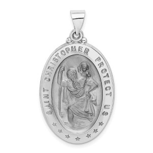 Black Bow Jewelry 14k Yellow or White Gold Hollow Oval St Christopher Pendant, 20 x 37mm - 1 of 4