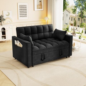 MAYEERTY Sleeper Sofa Couch Pull Out Bed Modern Velvet Convertible Small Love Seat with Pillows Sode Pockets for Small Space Black - 1 of 4