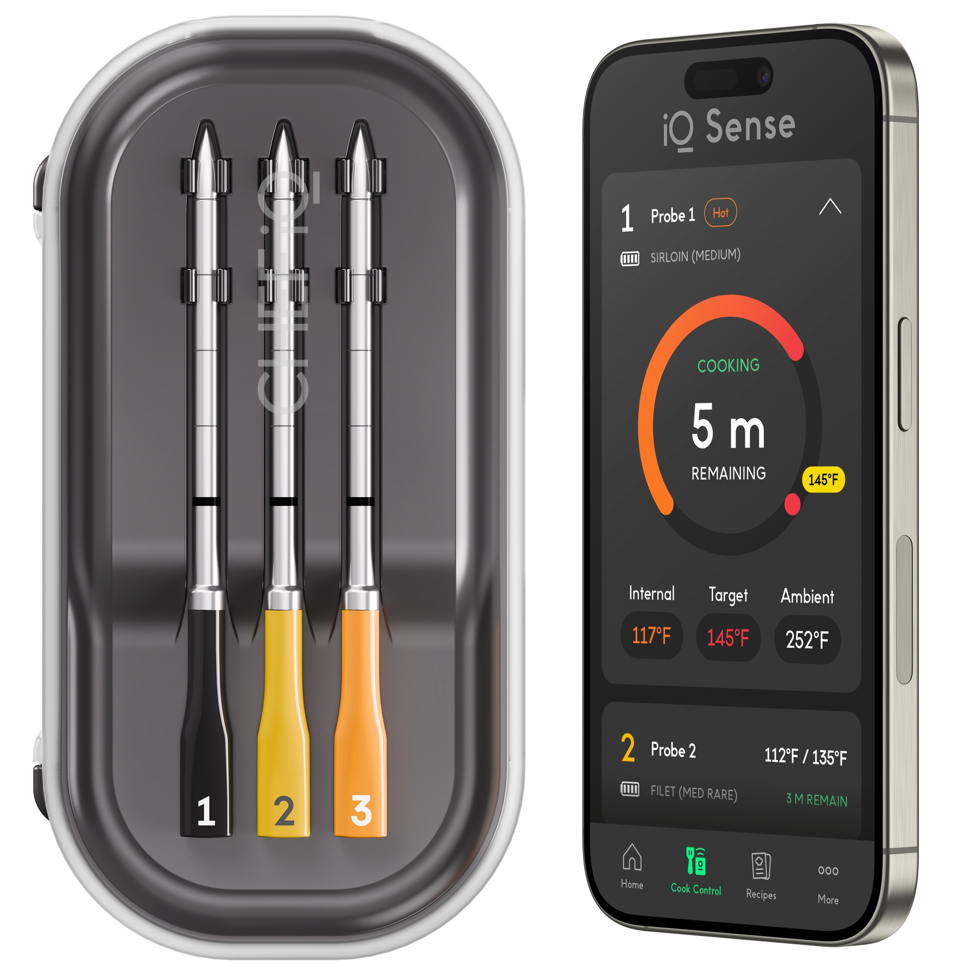 iQ Sense by CHEF iQ Smart Wireless Meat Thermometer, WiFi Unlimited Range, 5 Sensors, 3 Ultra-Thin Probes
