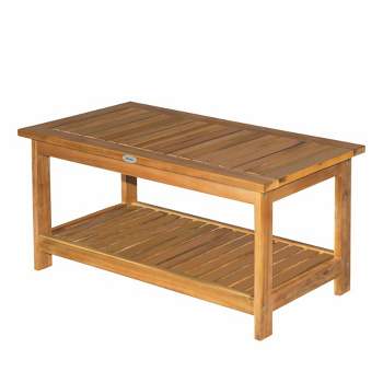 Outsunny 36" Outdoor Coffee Table 2-Shelf Acacia Wood Rectangular Buffet Storage Organizer Natural Finish Teak Patio, Deck, Lawn, Garden