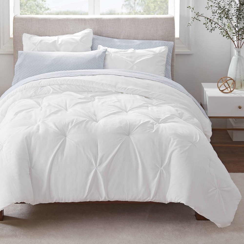 Photos - Bed Linen Serta King 3pc Simply Clean Pleated Duvet Set White  