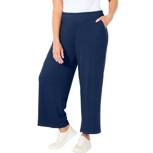Catherines Women's Plus Size Anywear Wide Leg Hacci Ribbed Pant - 1 of 4