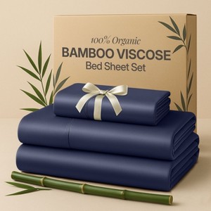 4 Piece Viscose from Bamboo Cooling sheets Ultra Soft 100% Organic Deep Pocket Luxury Bed Sheets with Pillowcases - Lux Decor Collection - 1 of 4