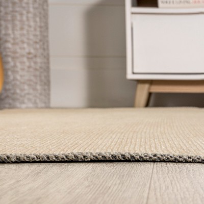 Ivory and Olive Geometric Washable Synthetic Area Rug