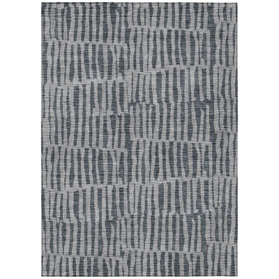 Charcoal And Gray Striped Washable Indoor Outdoor Area Rug