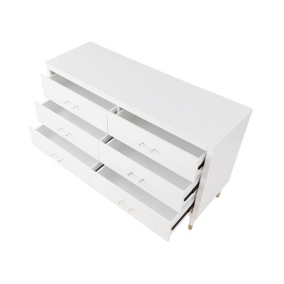 Stanton Glam White 6-Drawer Dresser with Gold Metal Feet