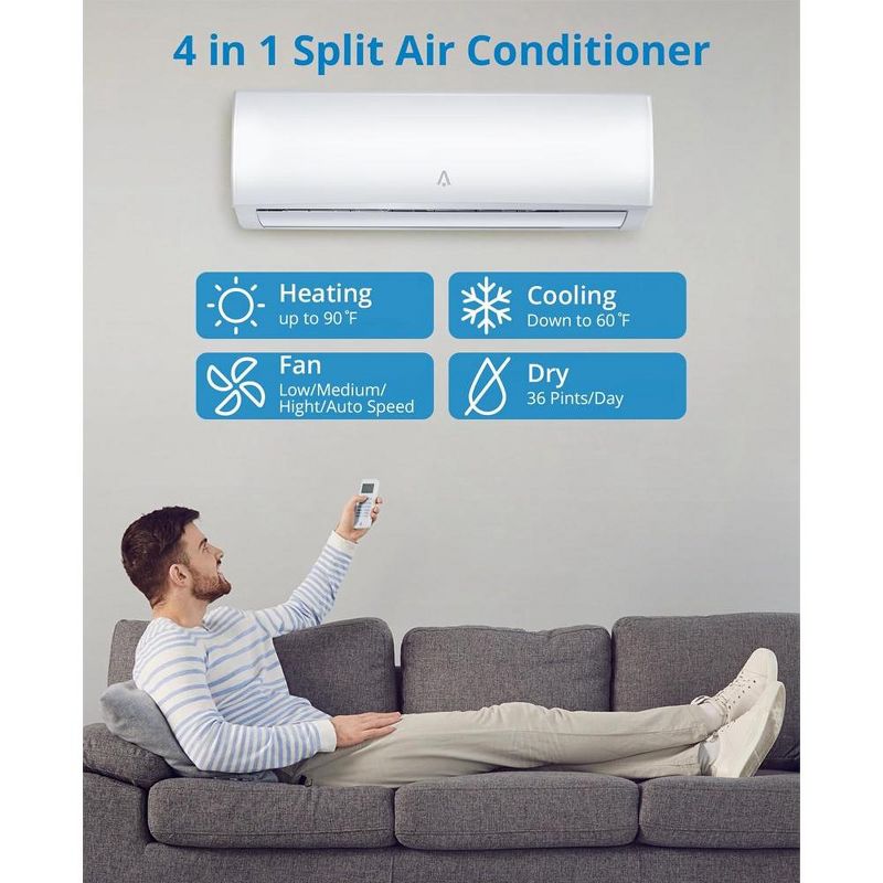 9000 BTU WiFi Enabled Mini Split Air Conditioner with Heater and Inverter System, 4 of 9