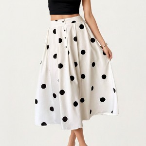 poisポワ button line skirt ホワイト Ｓ Anna-Kaci Polka Dot Midi Skirt with Button Front and Flowy A Line