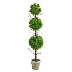 Nearly Natural 3-ft Eucalyptus Triple Ball Topiary Artificial Tree - 1 of 4