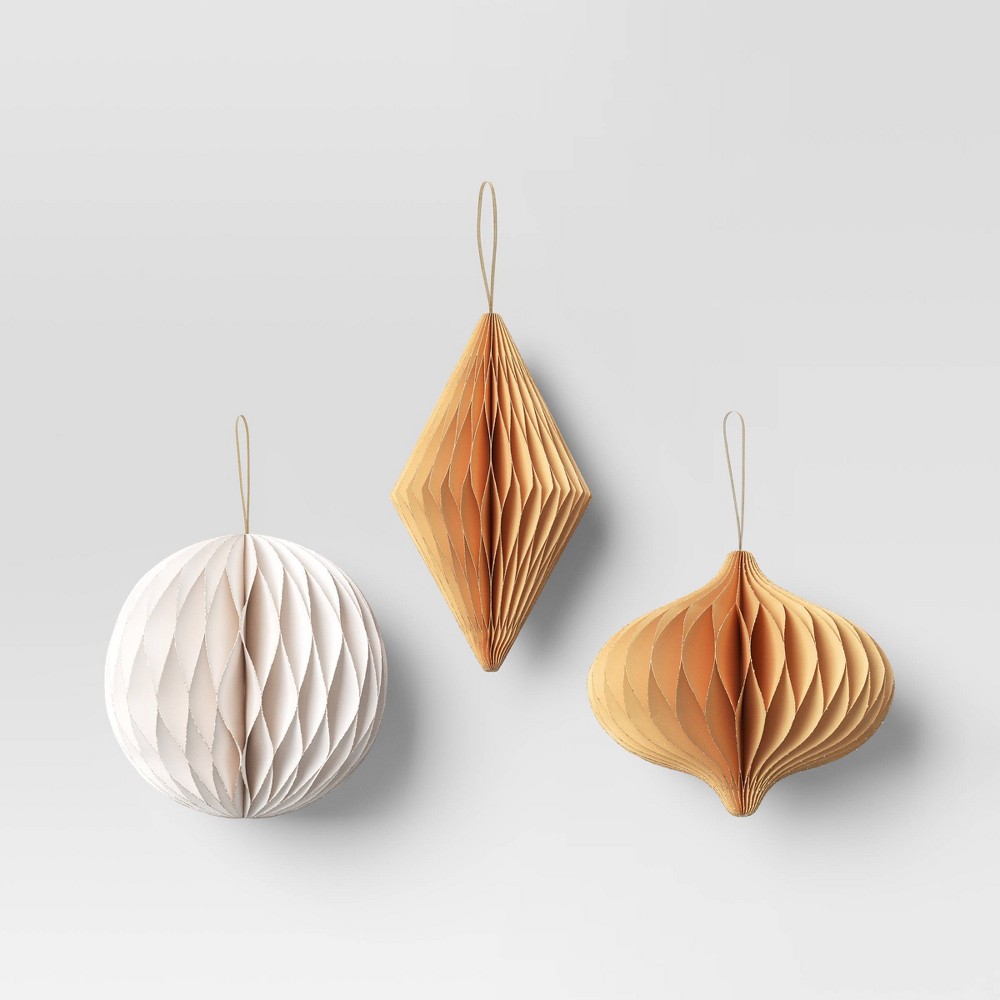 3pc Paper Honeycomb Ornament Christmas Figurine Set - Wondershop™ Natural/White