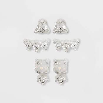 Sterling Silver Cubic Zirconia and Faux Opal Stud Earring Set 3pc - A New Day™