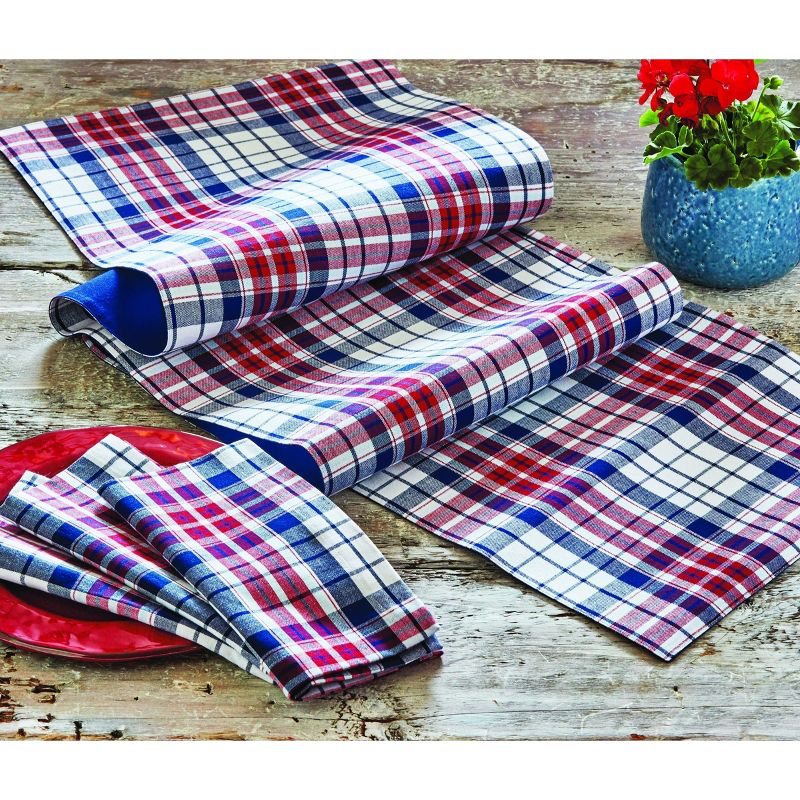 tagltd 14.5" X 72" Arlo Red, White & Blue Plaid Patriotic 4th of July Cotton Table Runner, 2 of 5