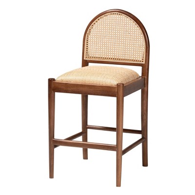 Maryland Natural Rattan and Acacia Wood Bohemian Counter Stool