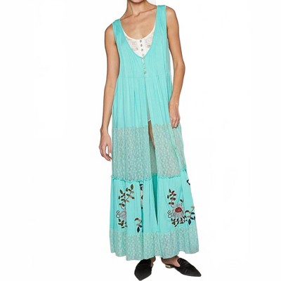Women's Embroidered Lace Button Long Vest - POL